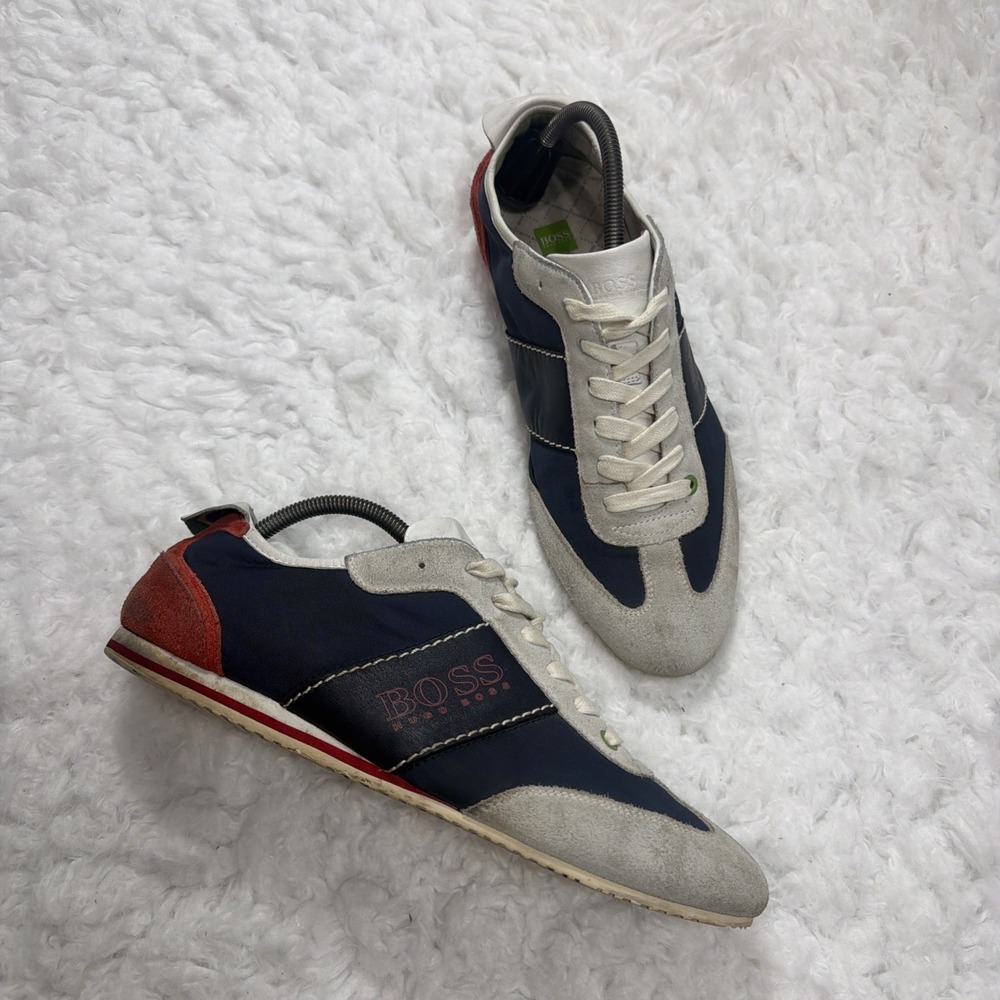 HUGO BOSS "Light Ness" Suede Leather Sneakers Blue Gray Men Shoes Trainers Rare!